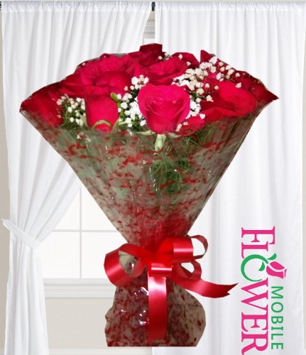12 red roses  bunch /  mobile flower pune